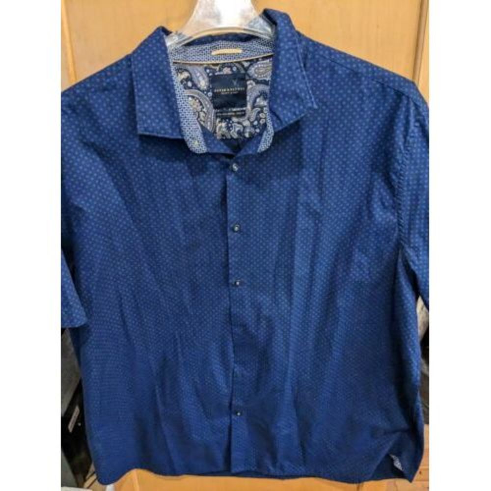 Denim & Flower  Mens Button-Up Shirt blue floral  long Sleeve 4XL Pic 4 is color